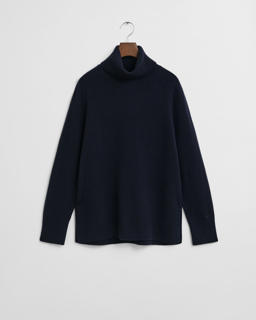 suéter de gola alta em mistura de lã e cashmere macio - azul noite