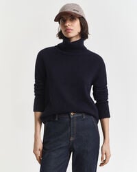 suéter de gola alta em mistura de lã e cashmere macio - azul noite