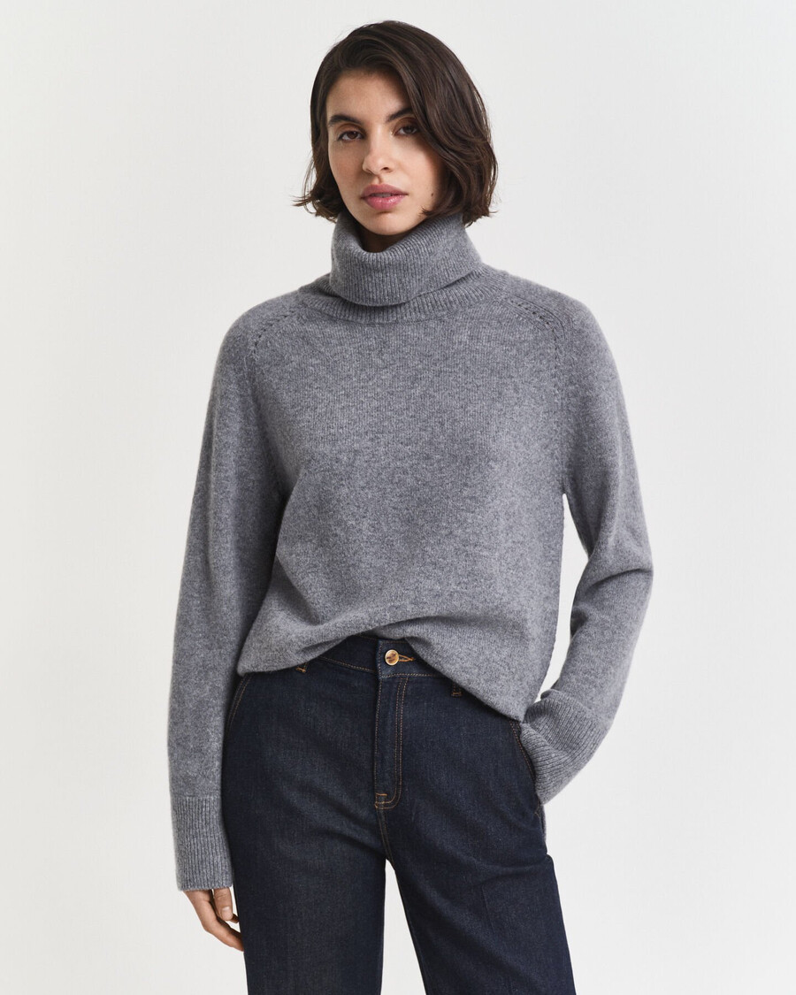 suéter de gola alta em mistura de lã macia e cashmere - cinza mesclado