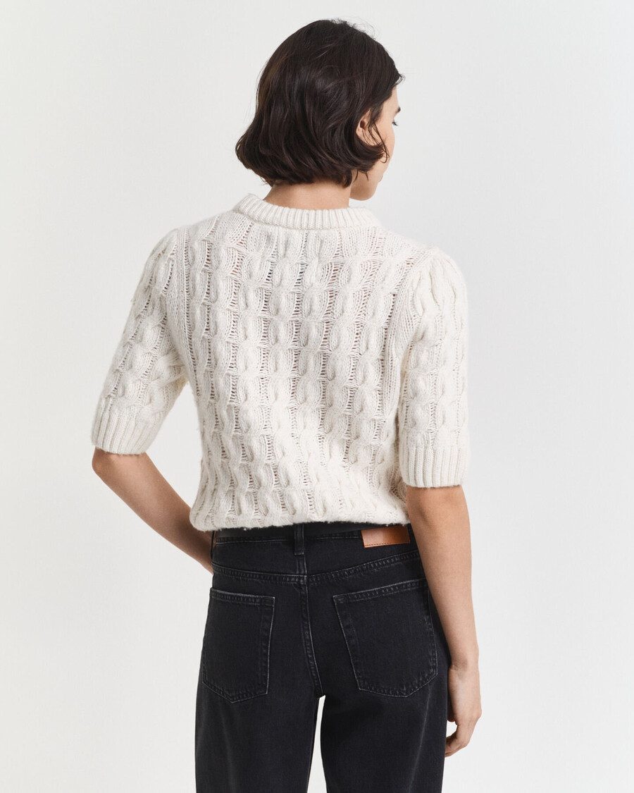 blusa de manga curta com tranças e mangas bufantes - creme