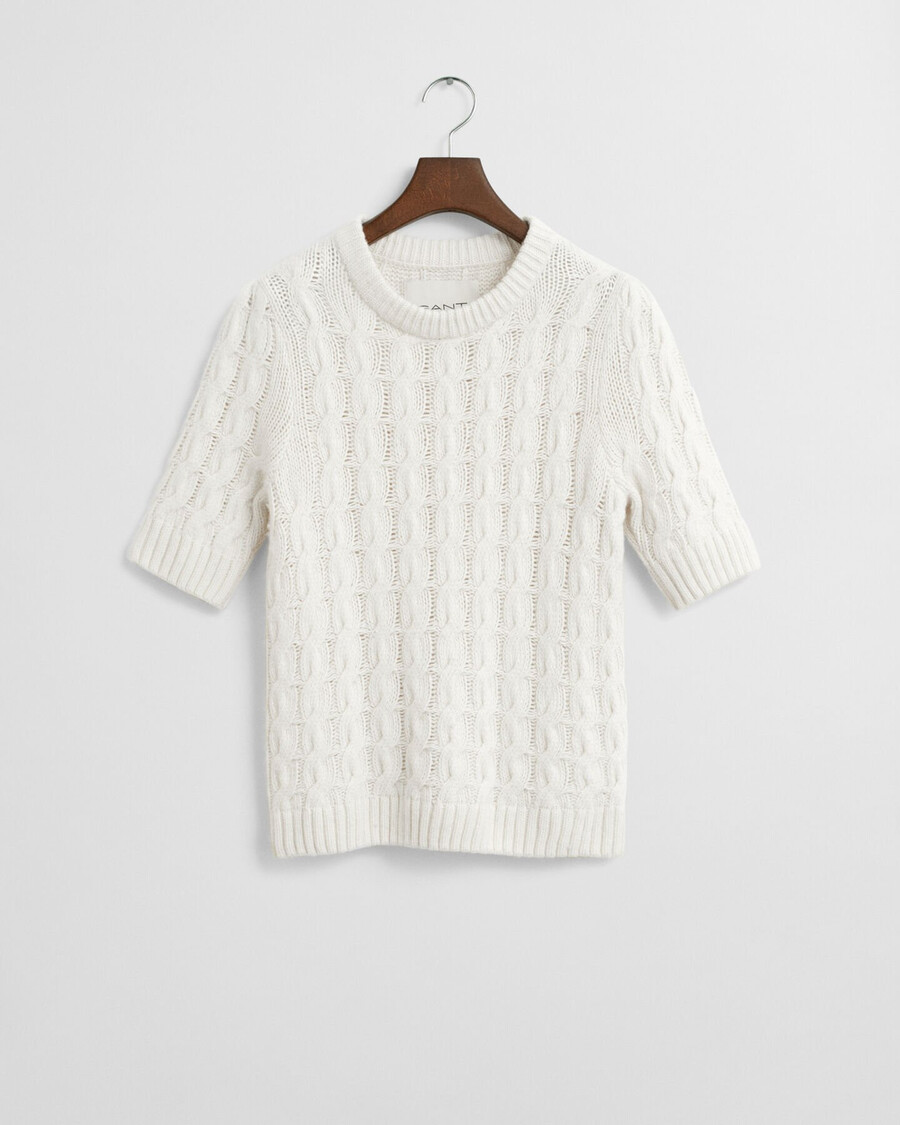 blusa de manga curta com tranças e mangas bufantes - creme
