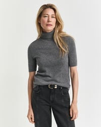 suéter de gola alta de cashmere com mangas curtas - cinza mesclado