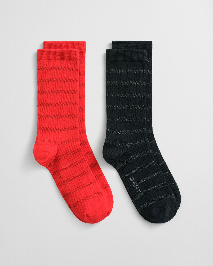 caixa de presente com 2 pares de meias listradas metálicas - vermelho vibrante