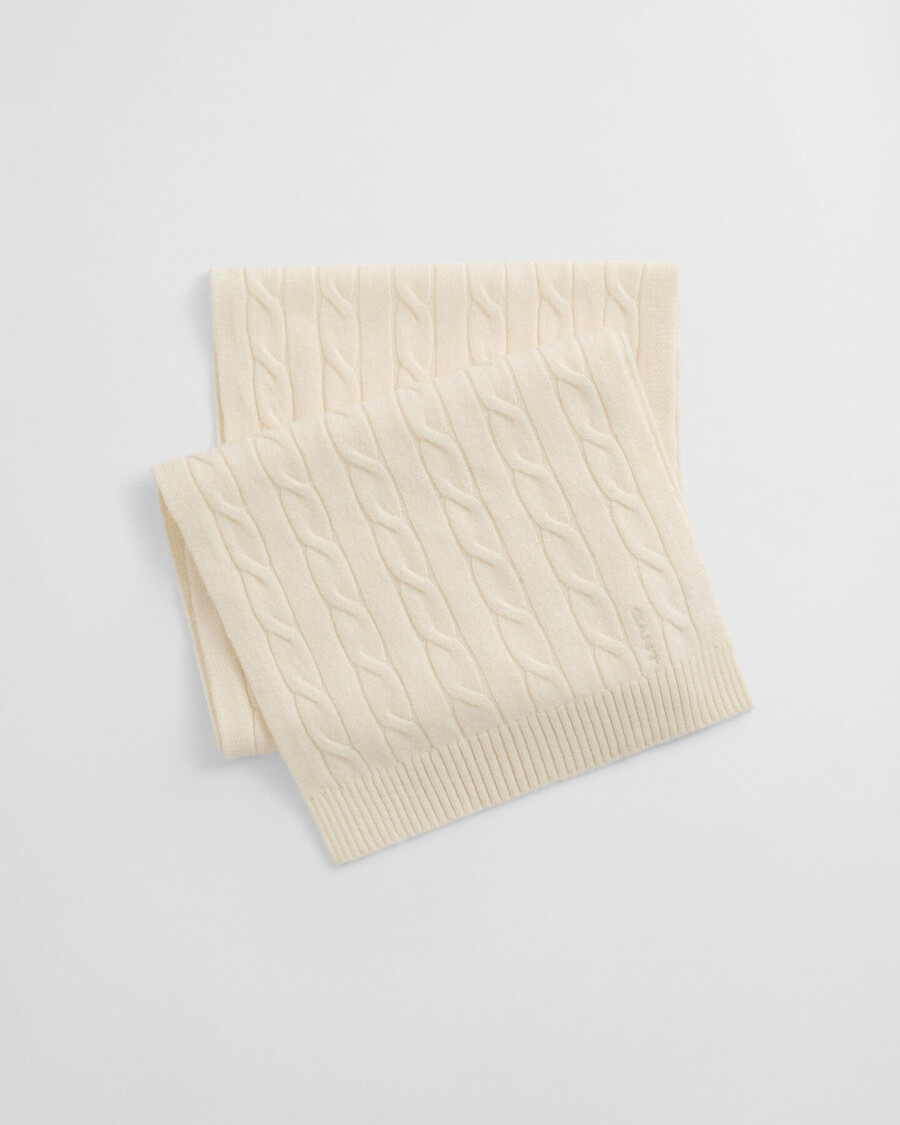 cachecol de lã tricotado com tranças - creme