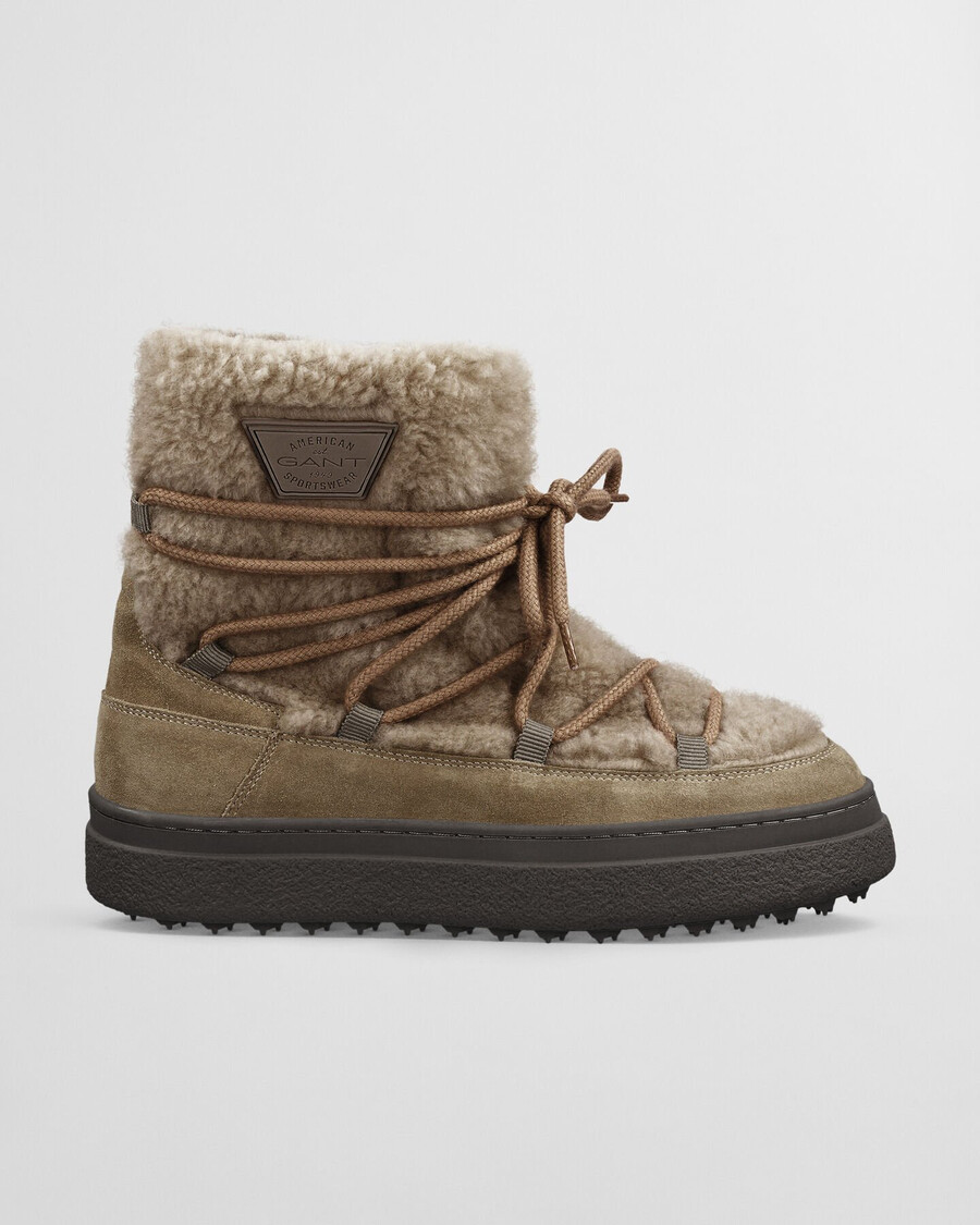 botas de cano médio com cadarço snowhill - cáqui quente