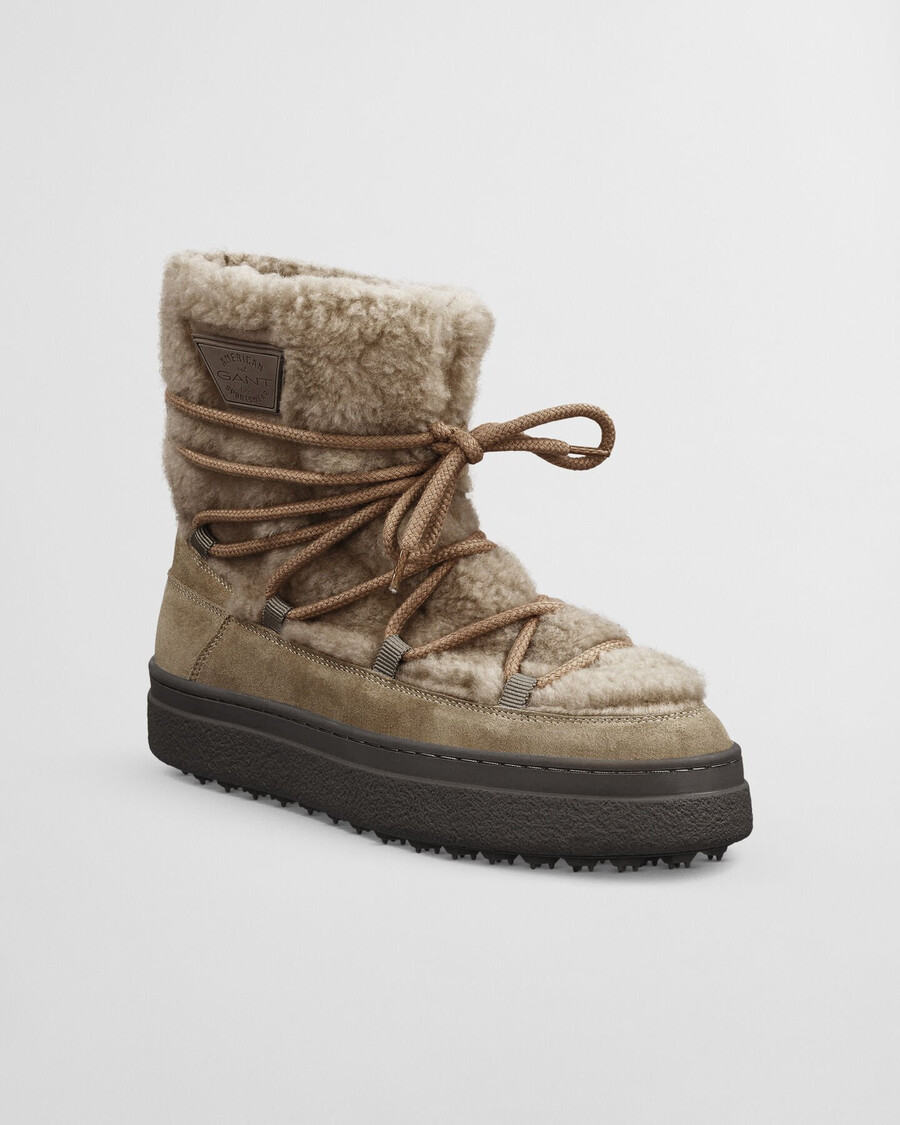 botas de cano médio com cadarço snowhill - cáqui quente