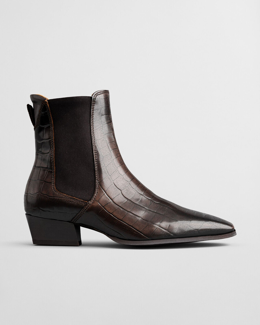 botas bassotte em couro com efeito croco - marrom escuro