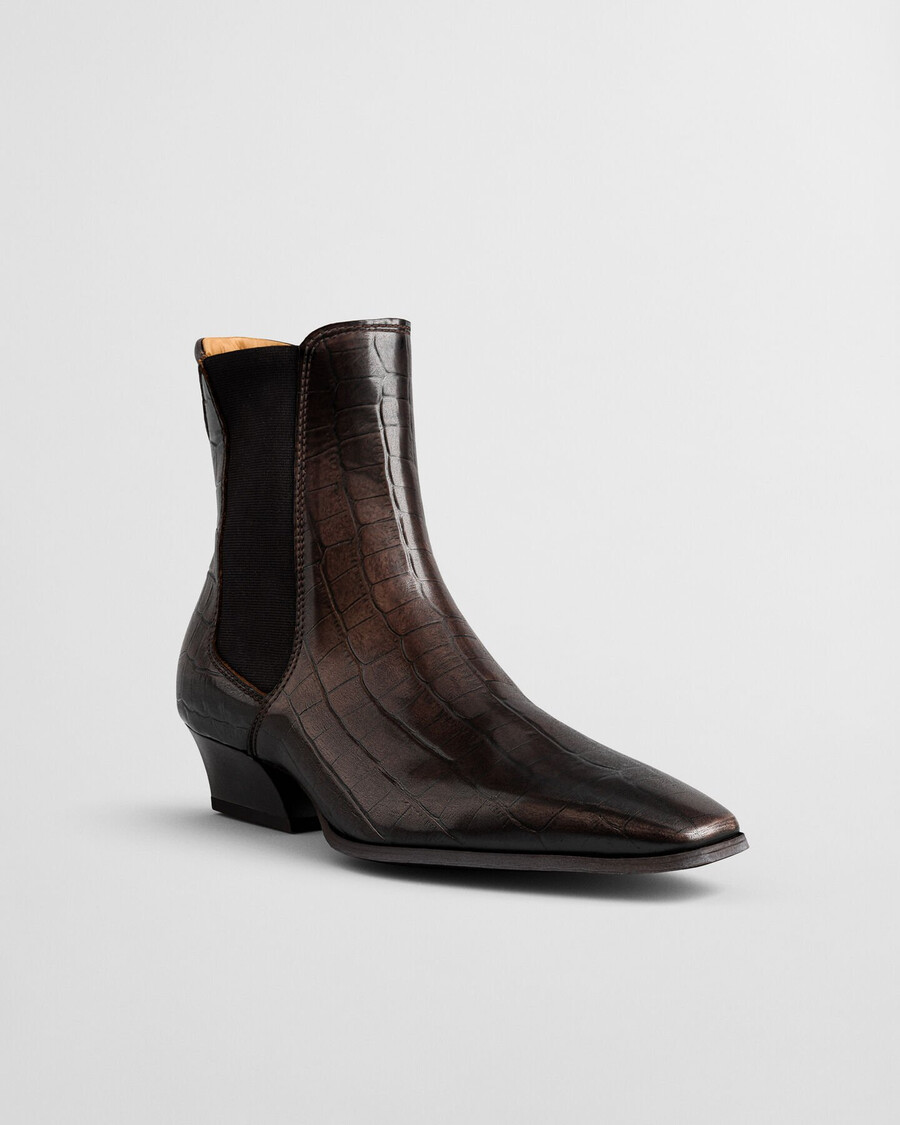 botas bassotte em couro com efeito croco - marrom escuro