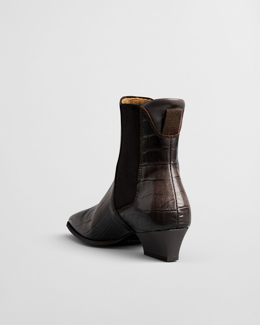 botas bassotte em couro com efeito croco - marrom escuro