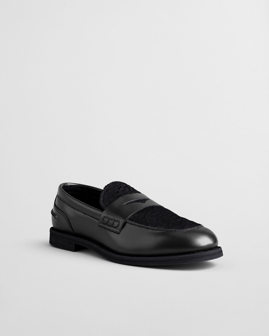 mocassins gracelyn em couro com pele sintética - preto