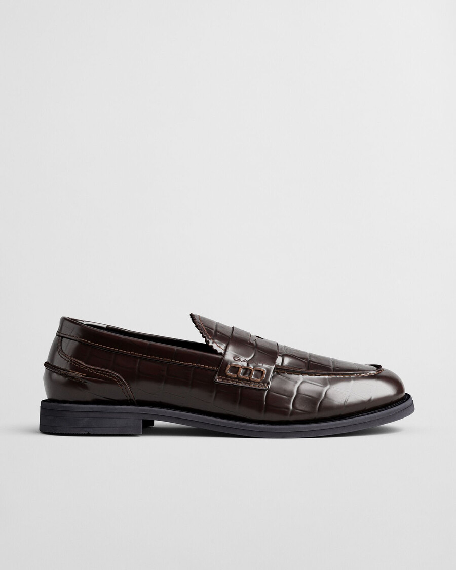 mocassins gracelyn em couro com efeito croco - marrom escuro