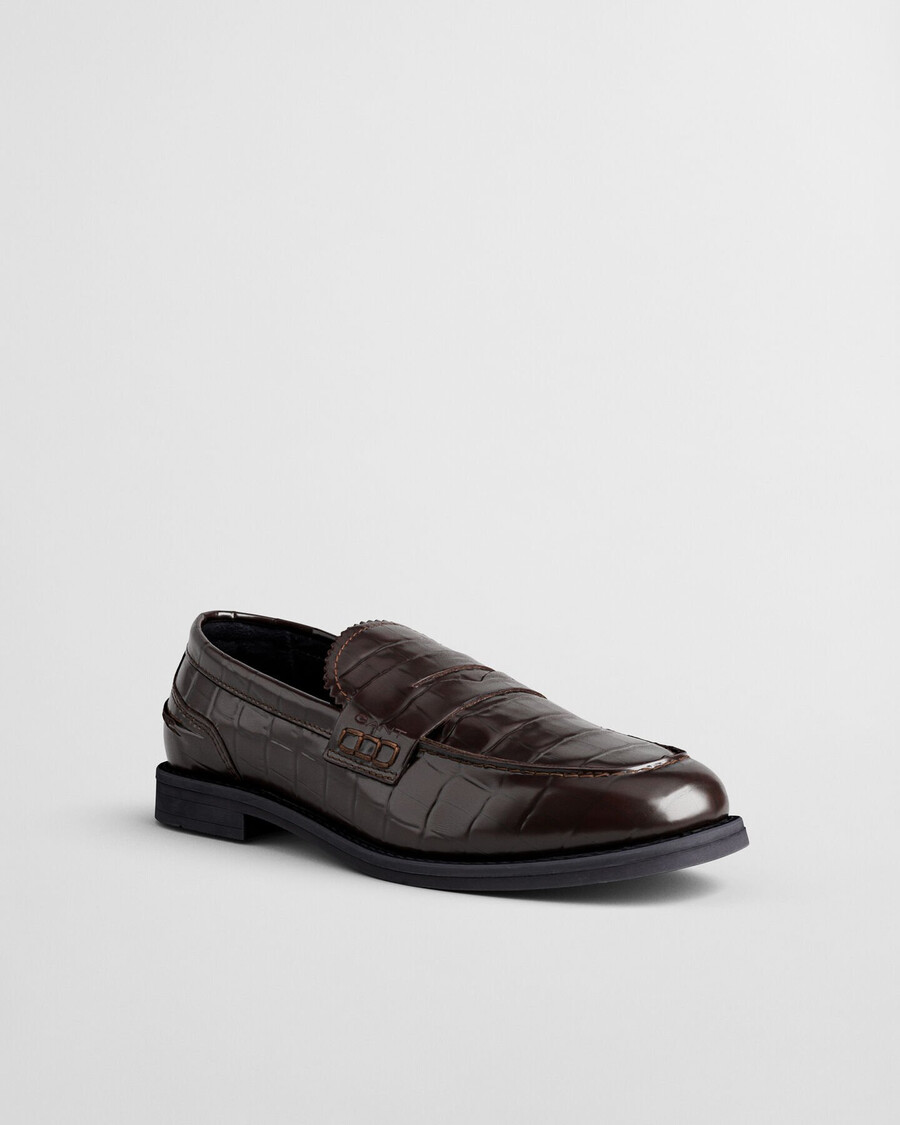 mocassins gracelyn em couro com efeito croco - marrom escuro