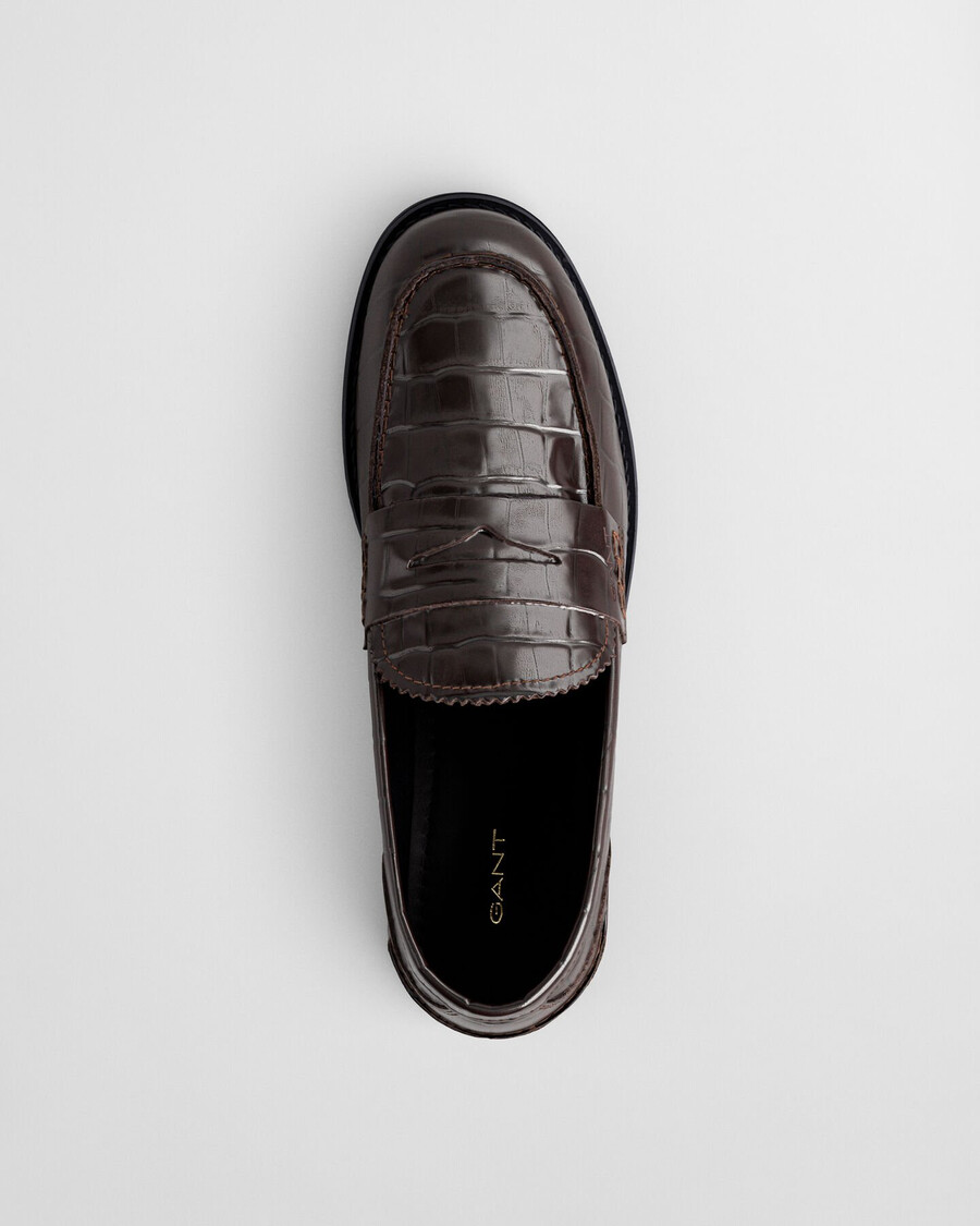 mocassins gracelyn em couro com efeito croco - marrom escuro