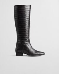 botas bassotte de cano alto em couro com efeito croco - marrom escuro